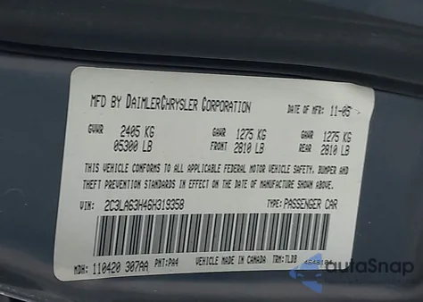 2006 Chrysler 300C from USA, damaged, VIN 2C3LA63H46H319358